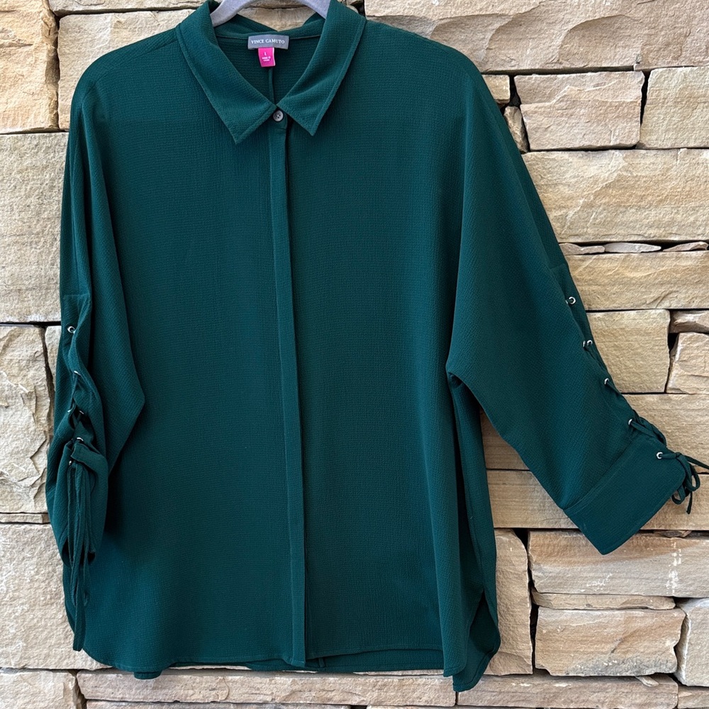 Lace-up sleeves Vince CAMUTO Deep Green Button-Down Shirt mid length sleeve L